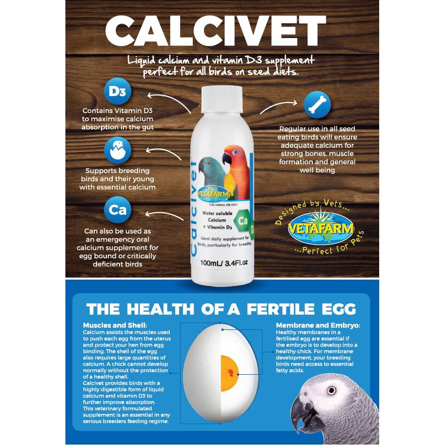 แคลเซียม (ชนิดน้ำ) สำหรับนกปากขอ Calcivet