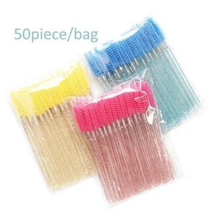 Praeclarus 50 ชิ้น/เซ็ตแปรงขนตาหัวนุ่มสําหรับขนตาคิ้วคริสตัลมาสคาร่า Applicator มาสคาร่า Wand หวี Micro-Brushes แปรงแต่งหน้าเครื่องมือ