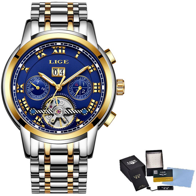 2018 New LIGE Brand Watch Men Top Luxury Automatic Mechanical Watch Men Stainless Steel Clock Business
