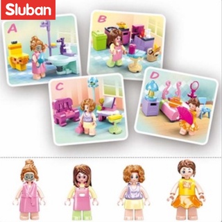 Sluban บล็อคตัวต่อ รูปบ้านตุ๊กตา ขนาดเล็ก B0800 สําหรับตกแต่งบ้าน ห้องครัว ห้องนอน ห้องนั่งเล่น