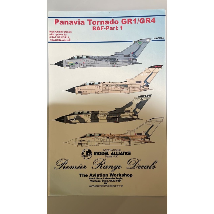 รุ่น ALLIANCE MA-72104 Panavia Tornado GR1/GR4 RAF Part 1 Tornado GR.1/1A/4/4A 1/72 - DECAL