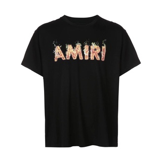 เสื้อยืดแขนสั้นลําลอง พิมพ์ลายโลโก้ Amiri แฟชั่นใหม่ สําหรับผู้ชาย