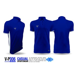 Sale เสื้อโปโลVersus vp006 สีน้ำเงิน ไชส์ L ผ้าโพลีเอสเตอร์ dry-tech