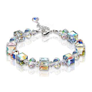 Luxury Exquisite Aurora Square Geometric Polygon Bead Crystals Bracelet Women Tennis Bracelet Charm Jewelry Accessory