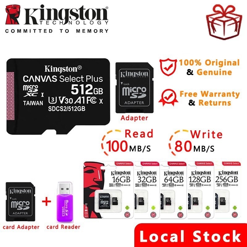 Kingston SD Card Micro Sd Card Memory Card Class 10 80MB/s 64G/256GB/128GB/512GB TF Card For CCTV Dashcam 4+ Freebies