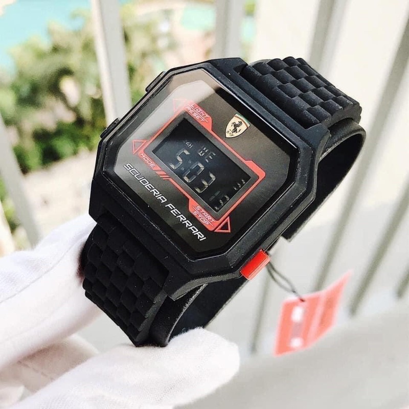 👑ผ่อน0%~แท้100%👑 0830745  Ferrari Digidrive Digital Black Silicone Black Dial Watch นาฬิกาข้อมือ