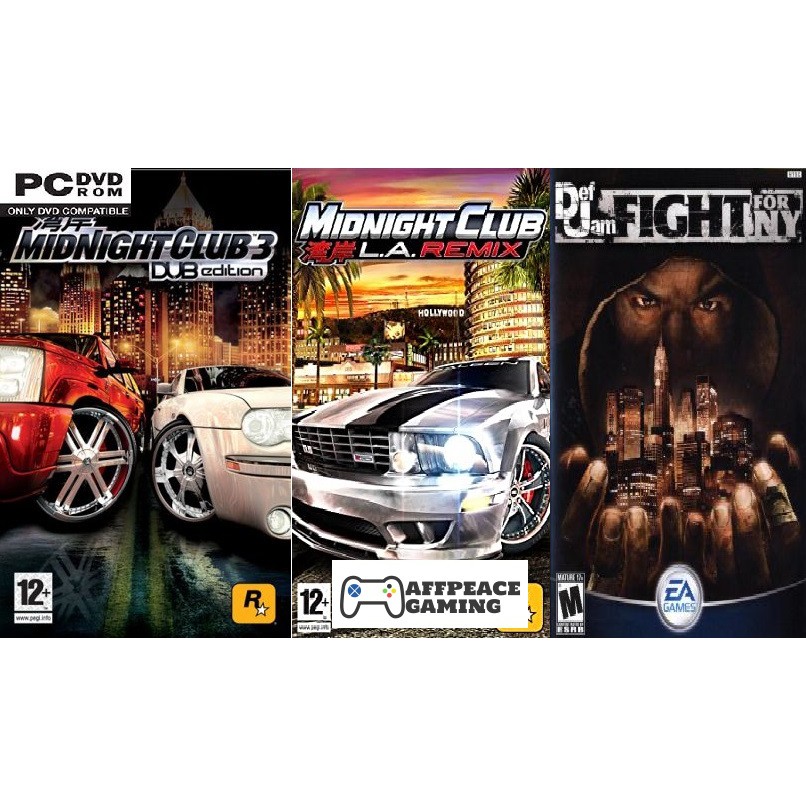 (PC Game) 3 IN 1 Midnight Club LA Remix Midnight Club 3: Dub Edition Def Jam - Fight for NY - DVD