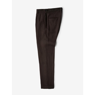 [JBB*] DARK BROWN LINEN PLEATED TROUSERS WITH EXTENDED WAISTBAND  เจบีบี กางเกงขายาว กางเกงขายาวสองจีบ ผ้าลินิน