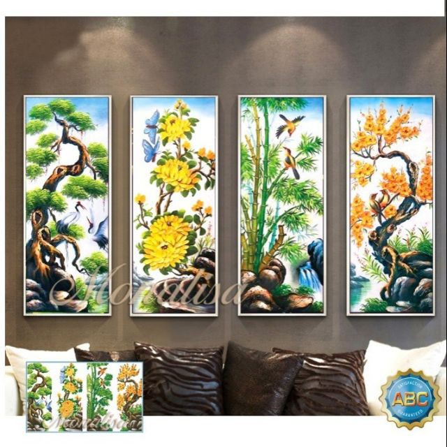 Tung Cuc Truc Mai ภาพวาดหินสี่หน้า ขนาด: 125x80ซม