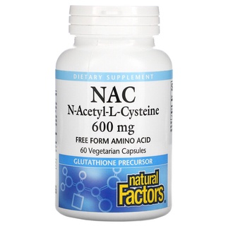 NAC N-Acetyl-L Cysteine, 600 mg, 60 Vegetarian Capsules ,Natural Factors  เอ็นอะเซทิลซิสเทอิน ต้านอนุมูลอิสระ