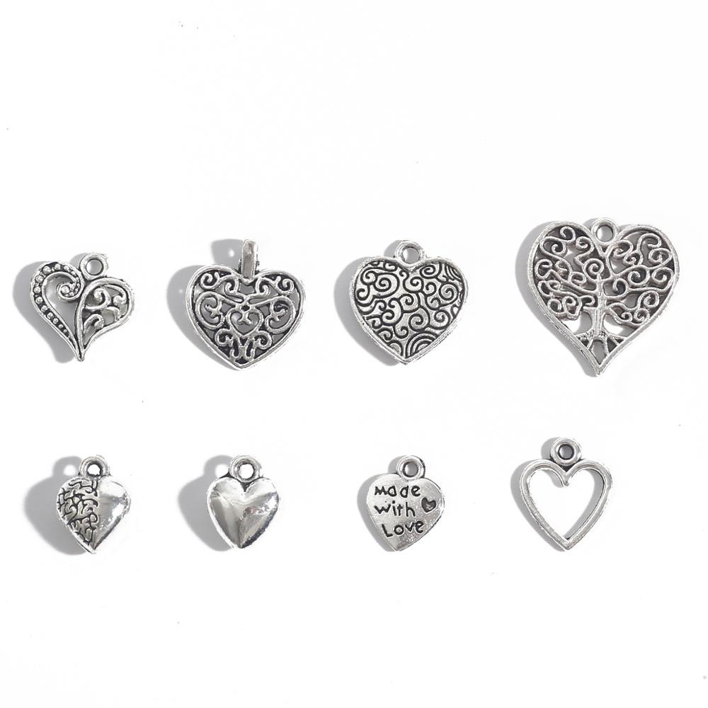 10-50 ชิ้นผสมหัวใจสไตล์โลหะผสมทิเบตโบราณชุบเงิน Charms จี้คลาสสิกสําหรับผลการค้นหาเครื่องประดับต่างหูทําอุปกรณ์