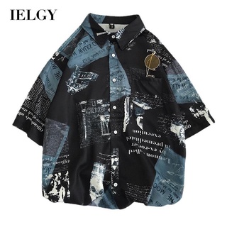 Ielgy เสื้อเชิ้ตแขนสั้น แฟชั่นสําหรับผู้ชาย