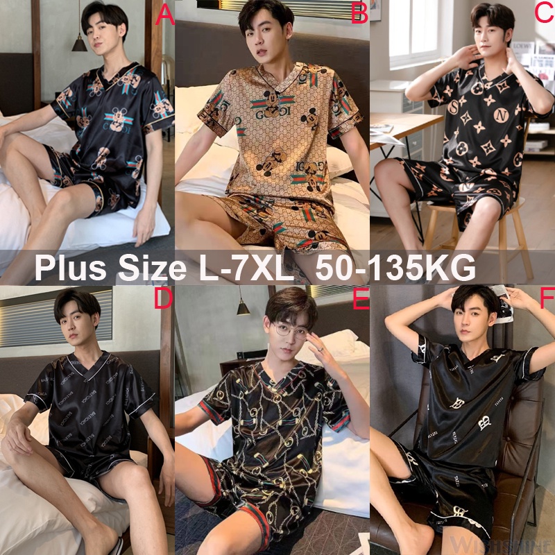 แฟชั่นเกาหลีผู้ชายขนาดบวกl-7xlผ้าไหมซาตินชุดนอนชุดชายแขนสั้นหลวมชุดนอนชุดนอนhomewear