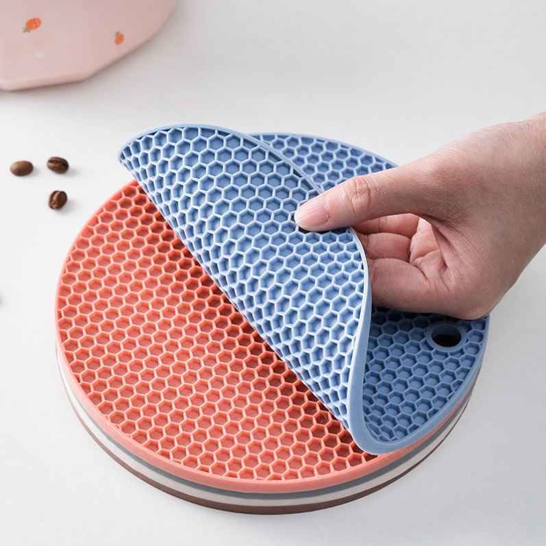 Round Insulation Rubber Mat Non-Slip Heat-Resistant Anti-Scalding Honeycomb Microwave Oven Mat Pot Holder Thicken Coasters