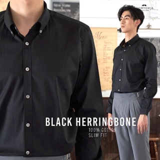 Shirtoria เสื้อเชิ้ตผู้ชายแขนยาว ลายblack herringbone