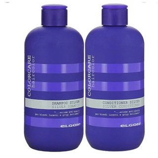 Elgon silver shampoo 300ml and conditioner 300ml for Anti yellow made in italy  ช่วยทำความสะอาดเส้นผมอย่างอ่อนโยน สำหรับ