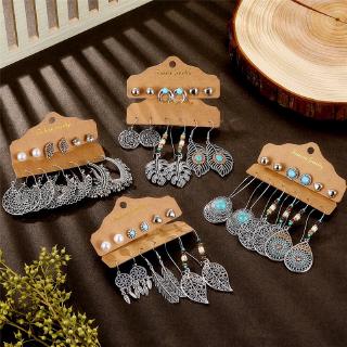 Vintage Ethnic Silver Color Flowers Leaf Dangle Drop Earrings for Women Boho Tassel Earrings Sets Fashion Jewelry Accessories