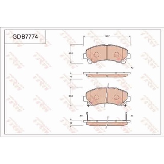 ผ้าดิสเบรคหน้า CHEVROLET COLORADO 2WD 4X2 4WD 4X4 2011-2017 TRAILBLAZER 2012- GDB7774 TRW