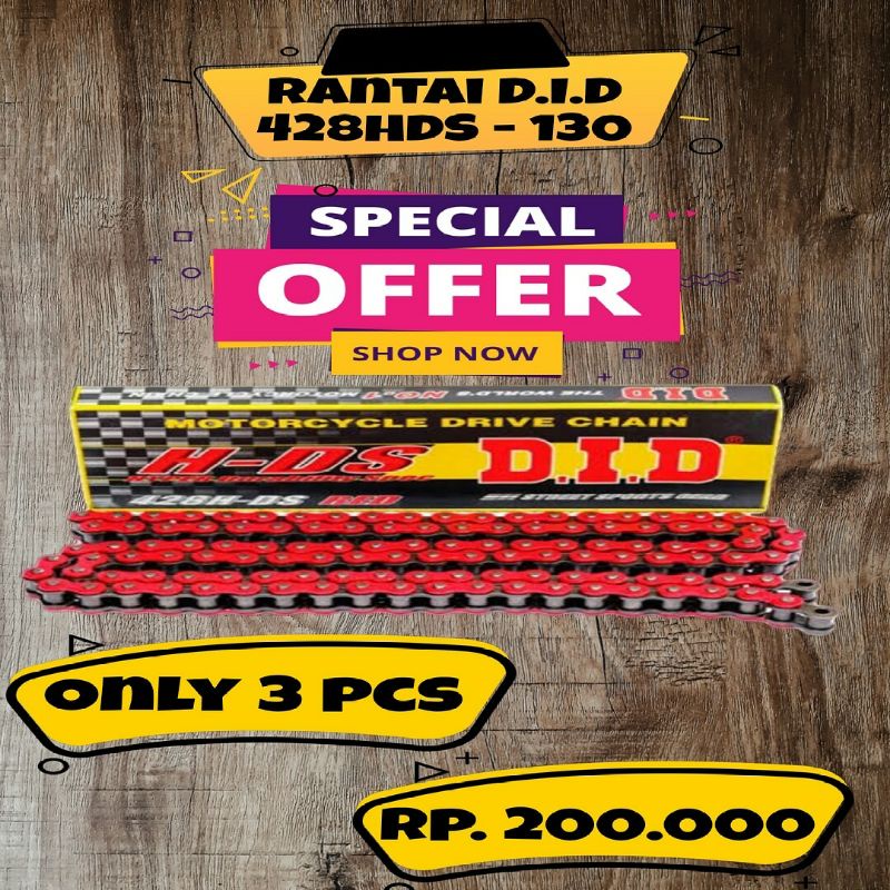 Merah DID HDS 428-120 REDS CHAIN - DID HDS 428H-120 REDS HEAVYDUTY สีแดง