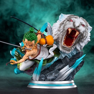 โมเดลฟิกเกอร์ One Piece GK Extreme Tiger Hunting White Tiger Zoro Figure Kimono Three Swords Combat Scene สําหรับตกแต่ง