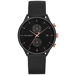 Pual Hewitt Watch Chrono Line Black Sunray IP Black/Rose Gold Mesh Strap IP Black 190 mm