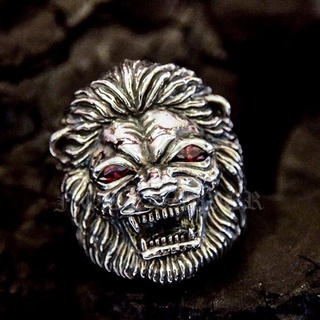 แหวนสิงห์โต ฝังตาสีกาเนต Panthera leo Sterling Silver 925 NSRG1244