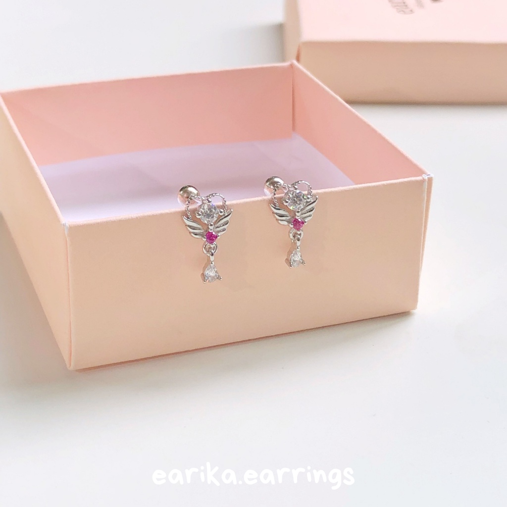 earika.earrings - magenta angel wings piercing จิวหูเงินแท้ปีกนางฟ้า เหมาะสำหรับคนแพ้ง่าย