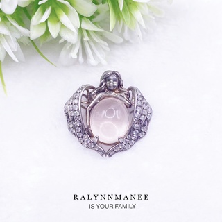 Z6418 จี้พลอยโรสควอตซ์แท้ ( Rose Quartz ) ตัวเรือนเงินแท้ 925 ชุบทองคำขาว