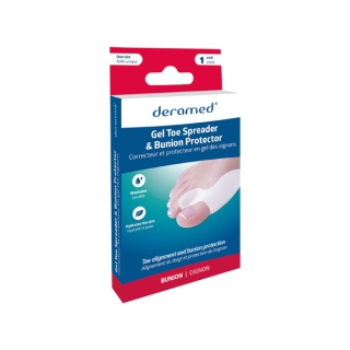 Deramed Footcare ปลอกเจลสำหรับนิ้วหัวแม่เท้าเอียงแบบมีส่วนแยกนิ้วเท้า นุ่ม ยืดหยุ่นขณะสวมใส่ ไม่อึดอัด