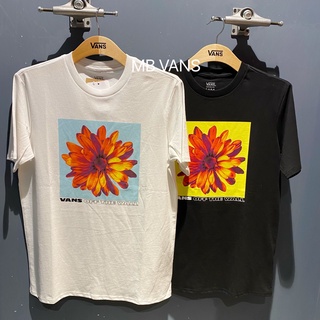 เสื้อยืดพิมพ์ลายแฟชั่นVans Vance เสื้อยืดลําลอง แขนสั้น คอกลม ลายดอกทานตะวัน สีดํา และสีขาว สําหรับสตรี VN0A54KTWHT 54KT