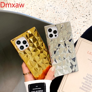 Luxury Gold Square plating 3D Diamond Pattern Case iPhone 13 Pro Max Mini 12 11 Pro Max Mini X XS Max XR 8 7 6 6S Plus SE Soft Silicon cover