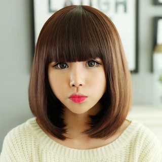 2016 วิกผมสั้นหน้าม้า Long curly hair wigs-juanfatie  ผมปลอม วิกผม สีน้ำตาล