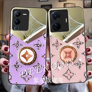 เคสโทรศัพท์ VIVO V25 Pro V25e Y35 Y16 Y02S Y22S Y22 Y77 5G 4G 2022 New Phone Case Luxury Fashion Diamond Acrylic Hard Back Cover with Ring Holder Bracket Casing วีโว่Y35 วีโว่Y22 เคส