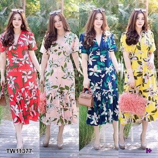 #11377 *สาวอวบ* เดรสยาวลายดอก