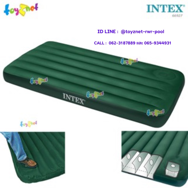 Intex ที่นอนเป่าลมแคมป์ปิ้ง มีสูบลมเท้าเหยียบฝังในตัวเตียงเดี่ยว ขนาด 3.5 ฟุต (ทวิน) 0.99x1.91x0.22 ม. รุ่น 66927