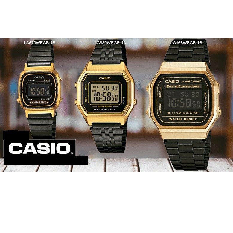 (casio) นาฬิกาข้อมือ กันน้ำ100%  ผู้ชายและผู้หญิง รุ่น A168WG-9W นาฬืกา สายเหล็ก ดำทอง นาฬิกาผู้หญิงผู้ชาย RC610