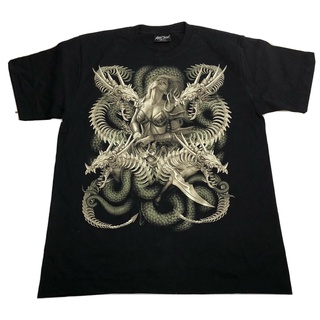 เสื้อยืดลำลองเสื้อยืด พิมพ์ลายโครงกระดูก ROCK CHANG Skeleton Serpent Warrior Wo Glow In the Dark L สไตล์คลาสสิก สําหรับผ