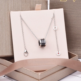 Bvlgari สร้อยคอโซ่เงินสเตอร์ลิง S925 จี้เซรามิค สีดํา หรูหรา เครื่องประดับ สําหรับผู้หญิง G831