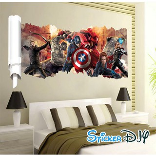 Wall sticker สติ๊กเกอร์ติดผนัง 3D Avengers สไตล์ B (กว้าง90cm.xสูง50cm.)