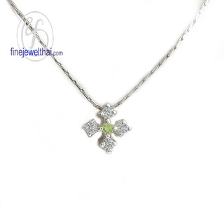 Finejewelthai-จี้เพอริดอท-เพอริดอท-จี้เพชรCZ-จี้พลอย-พลอยประจำเดือนเกิด-Peridot-Silver-Pendant-Birthstone-P1049pd00