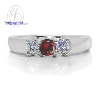 Finejewelthai-แหวนโกเมน-แหวนเงินแท้-แหวนพลอย-พลอยประจำเดือนเกิด-Garnet-Silver-Ring-R1012gm (เลือกสีตัวเรือนได้)