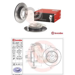 08 A327 11 จานเบรค ล้อ R (ยี่ห้อ BREMBO) รุ่น UV HONDA Accord (ปลาวาฬ) ปี2003-2007