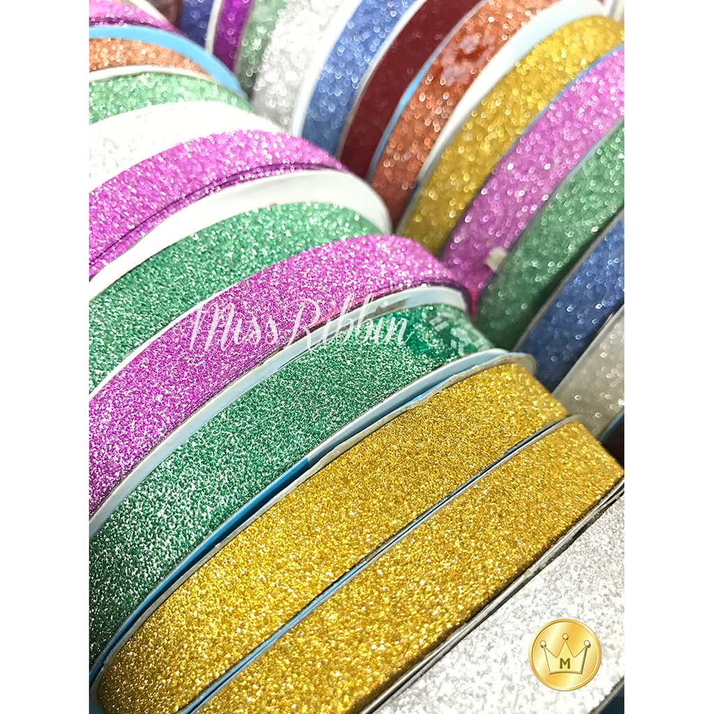 ริบบิ้นพับเหรียญ ริบบิ้นกากเพชร ตราระฆัง เลือกสีได้ ยาว 25หลา - รูปที่ 6