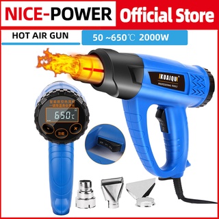 【หัวฉีดฟรี 3 ชิ้น】NICE POWER 2000W 50℃-650℃ ปืนเป่าลมร้อน เครื่องเป่าลมร้อน  ใช้สำหรับฟิล์มหดบรรจุภัณฑ์ฟิล์มรถยนต์เพื่อดัดท่อพลาสติ   เครื่องเป่าลมร้อนบัดกรี  ปืนลมร้อน  ที่เป่าลมร้อน