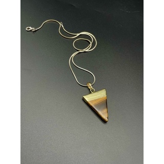 100% Natural Yellow Tiger Eye Triangle Pendant / Beautiful Design / Tiger Eye Necklace Jewelry With Silver Chain 18inch.