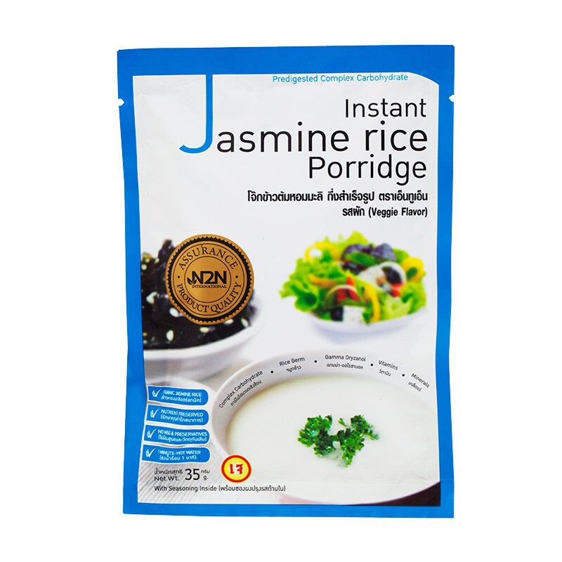 เอ็นทูเอ็นโจ๊กข้าวต้มหอมมะลิกึ่งสำเร็จรูปรสผัก 35กรัม N2N Instant Jasmine Rice Porridge Vegetable Fl