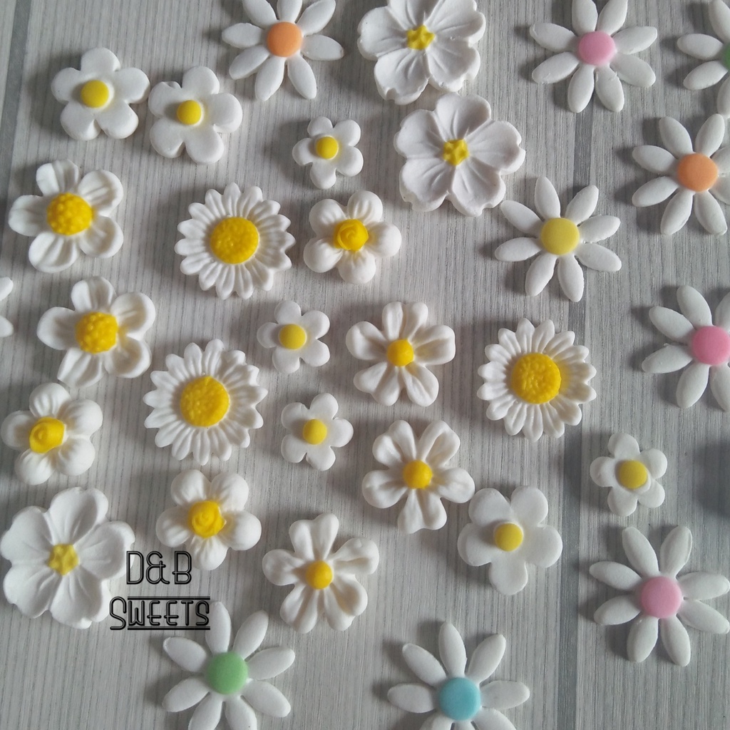 ดอกไม้น้ำตาลแต่งหน้าเค้ก รวมเซตดอกไม้สีขาว (เลือกแบบได้) แพค 16 ดอก