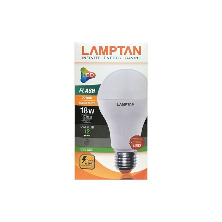 หลอด LED FLASH 18W WARMWHITE E27 LAMPTAN | LAMPTAN | LED FLASH 18 W WW หลอดไฟ LED หลอดไฟ โคมไฟส่องสว่างและพัดลมเพดาน หลอ
