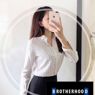 BROTHERHOOD เสื้อเชิ๊ตทำงานหญิง แขนยาว ทรง Slim ผ้าลายจุด ขนาดฟรีไซส์