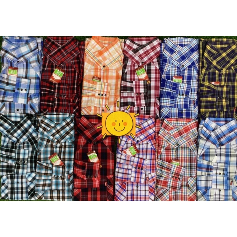 เสื้อเชิ้ตกระดุมมุกแขนยาวลายสก๊อต คาวบอย ลายตัดอ้อยใส่ทำนาทำไร่สวน